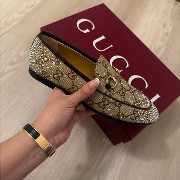 Gucci Tan GG Crystal Embellished Loafers - Picture 2 of 8
